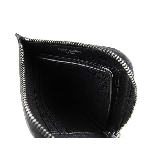 Saint Laurent Men's Black Leather Zip Around Wallet With Silver Stars 417797 - Picture 6 of 7